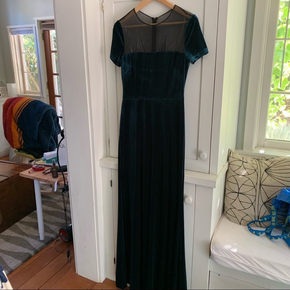BHLDN Dark Green Velvet and Mesh Gown